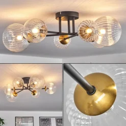 Lampes Dorées-hofstein Plafonnier - Verre 10 cm, 12 cm, 15 cm Chehalis Or, Noir, 6 lumières