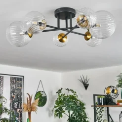 Lampes Dorées-hofstein Plafonnier - Verre 10 cm, 12 cm, 15 cm Chehalis Or, Noir, 6 lumières