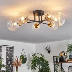 Lampes Dorées-hofstein Plafonnier - Verre 10 cm, 12 cm, 15 cm Chehalis Or, Noir, 6 lumières