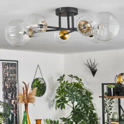 Lampes Dorées-hofstein Plafonnier - Verre 10 cm, 12 cm, 15 cm Chehalis Or, Noir, 6 lumières