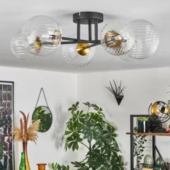 Lampes Dorées-hofstein Plafonnier - Verre 12 cm, 15 cm Chehalis Or, Noir, 6 lumières