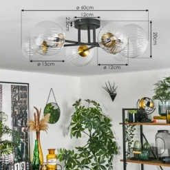 Lampes Dorées-hofstein Plafonnier - Verre 12 cm, 15 cm Chehalis Or, Noir, 6 lumières