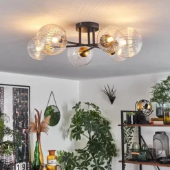 Lampes Dorées-hofstein Plafonnier - Verre 12 cm, 15 cm Chehalis Or, Noir, 6 lumières