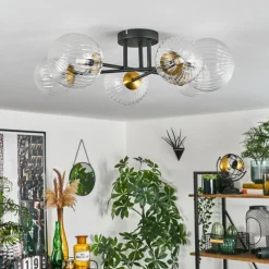 Lampes Dorées-hofstein Plafonnier - Verre 12 cm, 15 cm Chehalis Or, Noir, 6 lumières