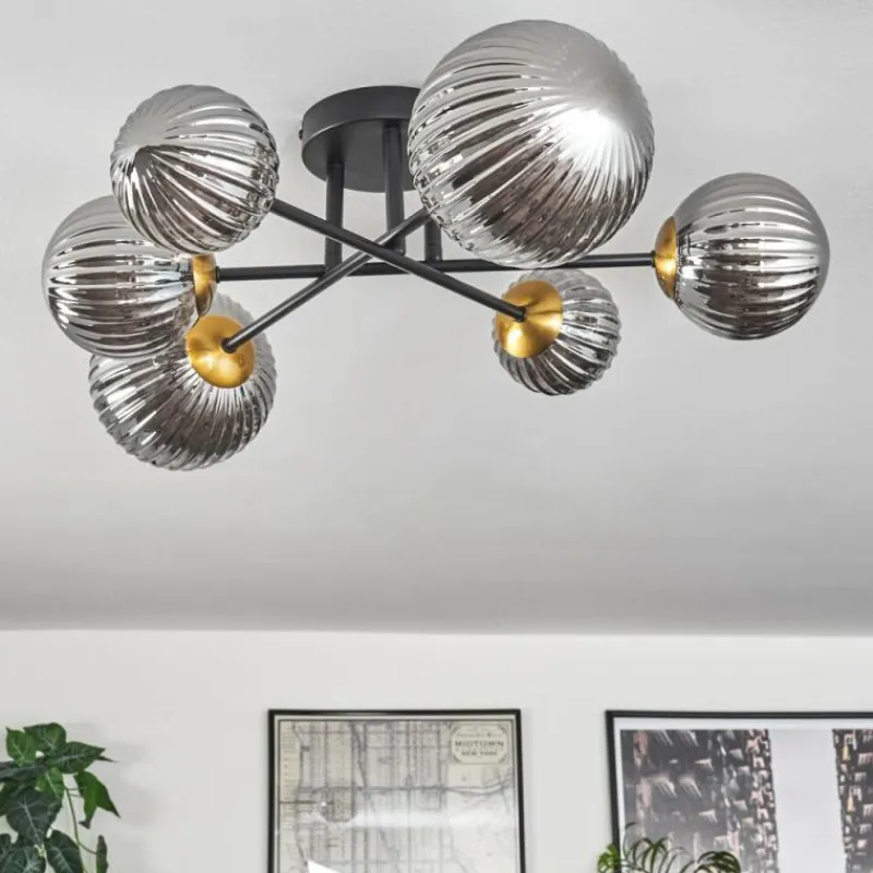 Lampes Dorées-hofstein Plafonnier - Verre 10 cm, 12 cm, 15 cm Chehalis Or, Noir, 6 lumières