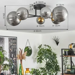 Lampes Dorées-hofstein Plafonnier - Verre 10 cm, 12 cm, 15 cm Chehalis Or, Noir, 6 lumières