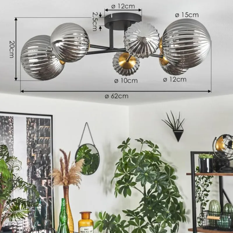 Lampes Dorées-hofstein Plafonnier - Verre 10 cm, 12 cm, 15 cm Chehalis Or, Noir, 6 lumières