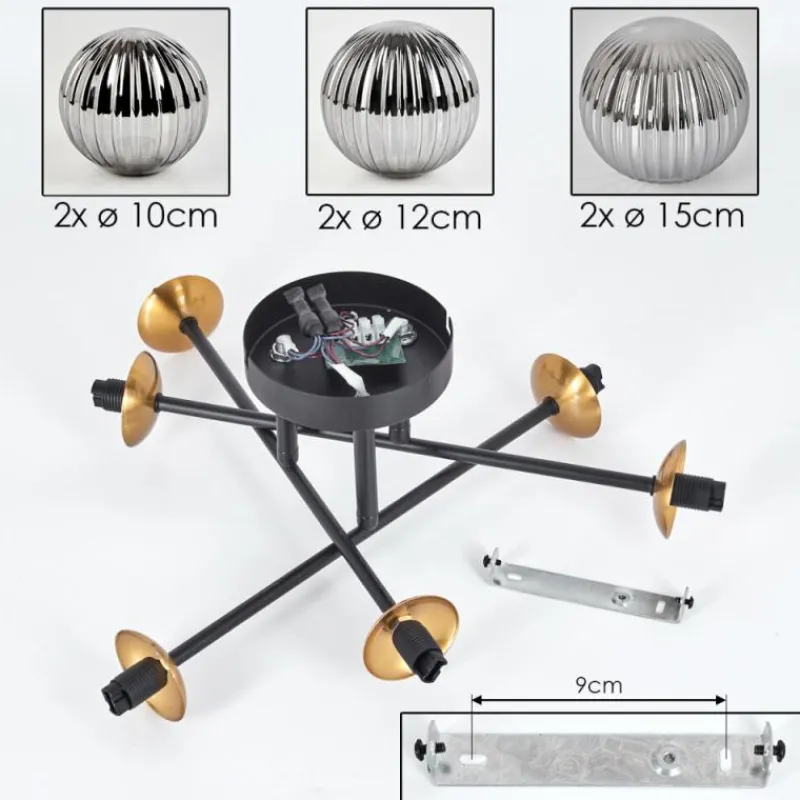 Lampes Dorées-hofstein Plafonnier - Verre 10 cm, 12 cm, 15 cm Chehalis Or, Noir, 6 lumières