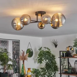 Lampes Dorées-hofstein Plafonnier - Verre 10 cm, 12 cm, 15 cm Chehalis Or, Noir, 6 lumières