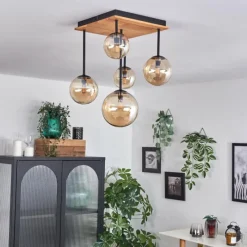 hofstein Plafonnier - Verre 10 cm, 12 cm, 15 cm Chehalis Écru, Noir, 5 lumières