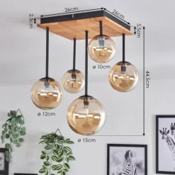 hofstein Plafonnier - Verre 10 cm, 12 cm, 15 cm Chehalis Écru, Noir, 5 lumières