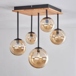 hofstein Plafonnier - Verre 10 cm, 12 cm, 15 cm Chehalis Écru, Noir, 5 lumières