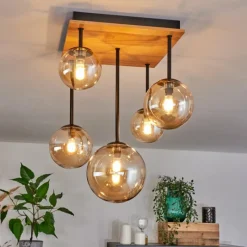 hofstein Plafonnier - Verre 10 cm, 12 cm, 15 cm Chehalis Écru, Noir, 5 lumières