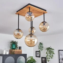 hofstein Plafonnier - Verre 10 cm, 12 cm, 15 cm Chehalis Écru, Noir, 5 lumières