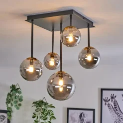 Lampes Dorées-hofstein Plafonnier - Verre 10 cm, 12 cm, 15 cm Chehalis Or, Noir, 5 lumières