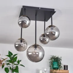 Lampes Dorées-hofstein Plafonnier - Verre 10 cm, 12 cm, 15 cm Chehalis Or, Noir, 5 lumières