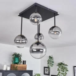 Lampes Dorées-hofstein Plafonnier - Verre 10 cm, 12 cm, 15 cm Chehalis Or, Noir, 5 lumières