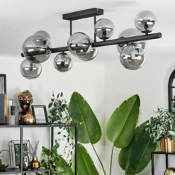 hofstein Plafonnier - Verre 10 cm, 12 cm, 15 cm Chehalis Fumé, 10 lumières