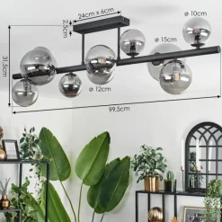 hofstein Plafonnier - Verre 10 cm, 12 cm, 15 cm Chehalis Fumé, 10 lumières