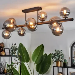 hofstein Plafonnier - Verre 10 cm, 12 cm, 15 cm Chehalis Fumé, 10 lumières