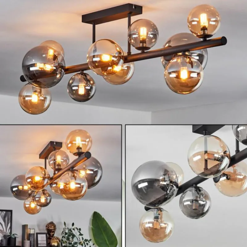 hofstein Plafonnier - Verre 10 cm, 12 cm, 15 cm Chehalis Ambre, Fumé, 10 lumières