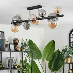 hofstein Plafonnier - Verre 10 cm, 12 cm, 15 cm Chehalis Ambre, Fumé, 10 lumières