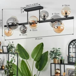 hofstein Plafonnier - Verre 10 cm, 12 cm, 15 cm Chehalis Ambre, Fumé, 10 lumières