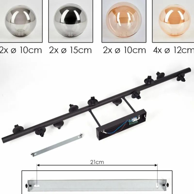 hofstein Plafonnier - Verre 10 cm, 12 cm, 15 cm Chehalis Ambre, Fumé, 10 lumières