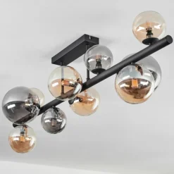 hofstein Plafonnier - Verre 10 cm, 12 cm, 15 cm Chehalis Ambre, Fumé, 10 lumières