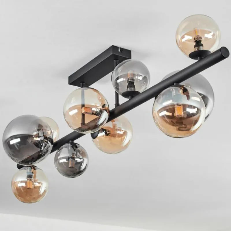 hofstein Plafonnier - Verre 10 cm, 12 cm, 15 cm Chehalis Ambre, Fumé, 10 lumières