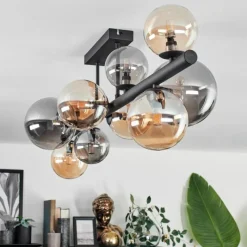 hofstein Plafonnier - Verre 10 cm, 12 cm, 15 cm Chehalis Ambre, Fumé, 10 lumières