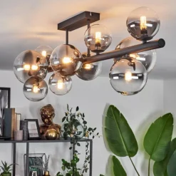 hofstein Plafonnier - Verre 10 cm, 12 cm, 15 cm Chehalis Clair, Fumé, 10 lumières