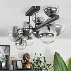 hofstein Plafonnier - Verre 10 cm, 12 cm, 15 cm Chehalis Clair, Fumé, 10 lumières