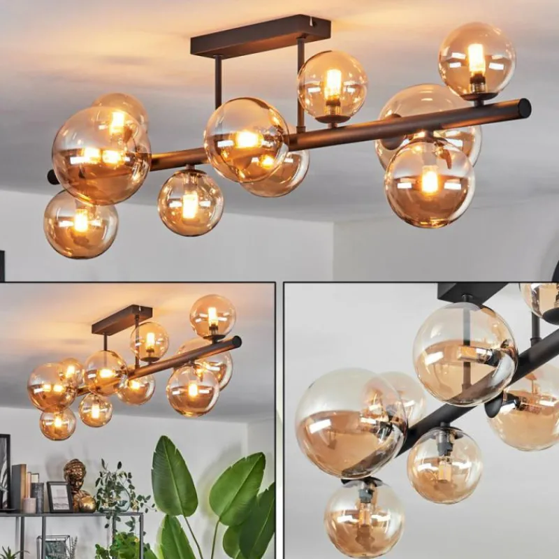 hofstein Plafonnier - Verre 10 cm, 12 cm, 15 cm Chehalis Ambre, 10 lumières