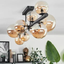 hofstein Plafonnier - Verre 10 cm, 12 cm, 15 cm Chehalis Ambre, 10 lumières