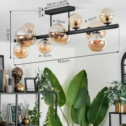 hofstein Plafonnier - Verre 10 cm, 12 cm, 15 cm Chehalis Ambre, 10 lumières