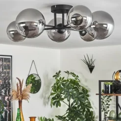 hofstein Plafonnier - Verre 12 cm, 15 cm Chehalis Fumé, 6 lumières