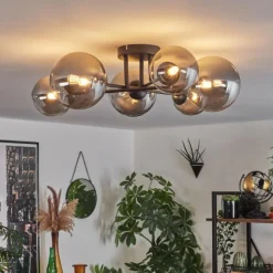 hofstein Plafonnier - Verre 12 cm, 15 cm Chehalis Fumé, 6 lumières