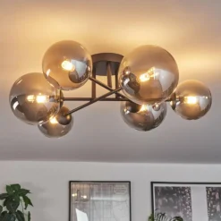 hofstein Plafonnier - Verre 12 cm, 15 cm Chehalis Fumé, 6 lumières