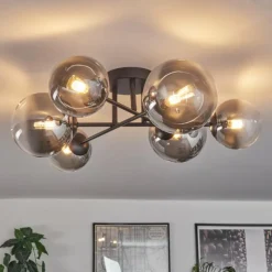 hofstein Plafonnier - Verre 12 cm, 15 cm Chehalis Clair, Fumé, 6 lumières