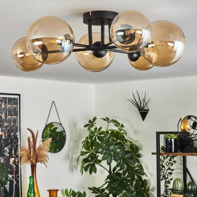 hofstein Plafonnier - Verre 12 cm, 15 cm Chehalis Ambre, 6 lumières