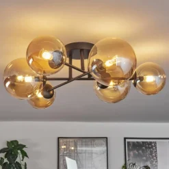 hofstein Plafonnier - Verre 12 cm, 15 cm Chehalis Ambre, 6 lumières