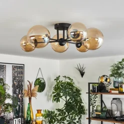 hofstein Plafonnier - Verre 12 cm, 15 cm Chehalis Ambre, 6 lumières