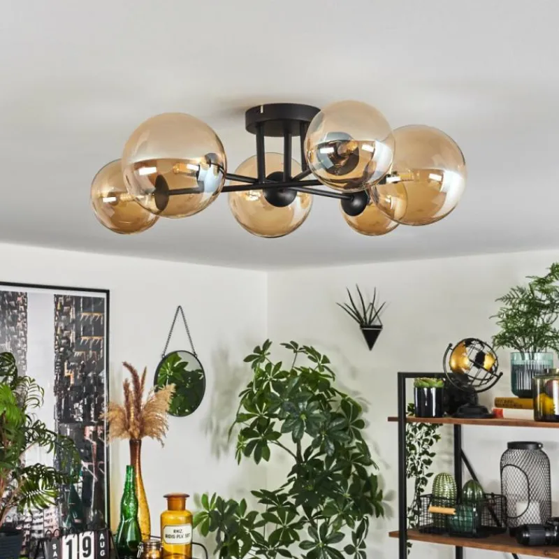 hofstein Plafonnier - Verre 12 cm, 15 cm Chehalis Ambre, 6 lumières