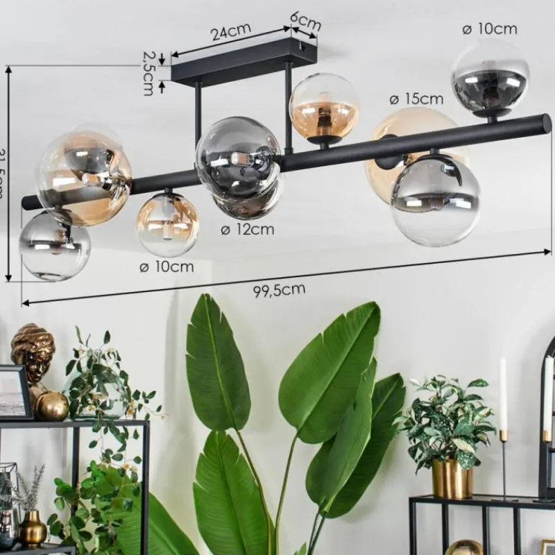 hofstein Plafonnier - Verre 10 cm, 12 cm, 15 cm Chehalis Ambre, Clair, Fumé, 10 lumières