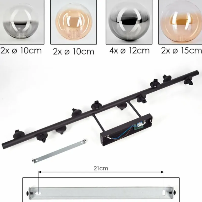 hofstein Plafonnier - Verre 10 cm, 12 cm, 15 cm Chehalis Ambre, Clair, Fumé, 10 lumières