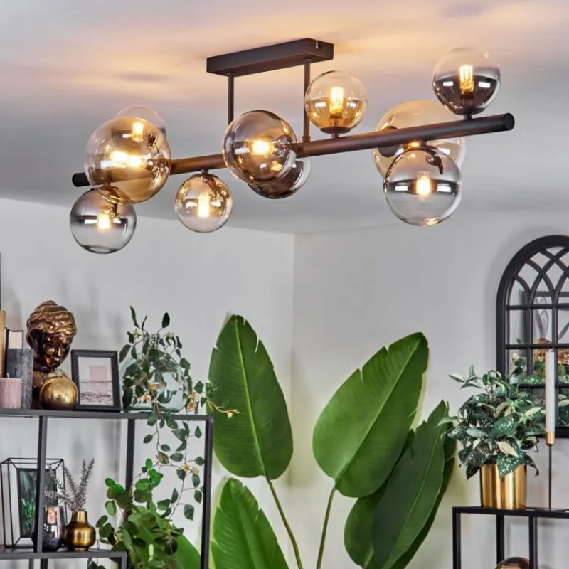 hofstein Plafonnier - Verre 10 cm, 12 cm, 15 cm Chehalis Ambre, Clair, Fumé, 10 lumières