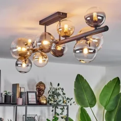 hofstein Plafonnier - Verre 10 cm, 12 cm, 15 cm Chehalis Ambre, Clair, Fumé, 10 lumières