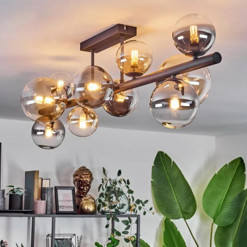 hofstein Plafonnier - Verre 10 cm, 12 cm, 15 cm Chehalis Ambre, Clair, Fumé, 10 lumières