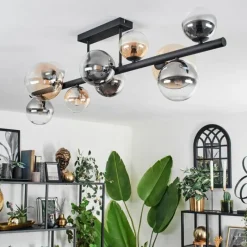 hofstein Plafonnier - Verre 10 cm, 12 cm, 15 cm Chehalis Ambre, Clair, Fumé, 10 lumières